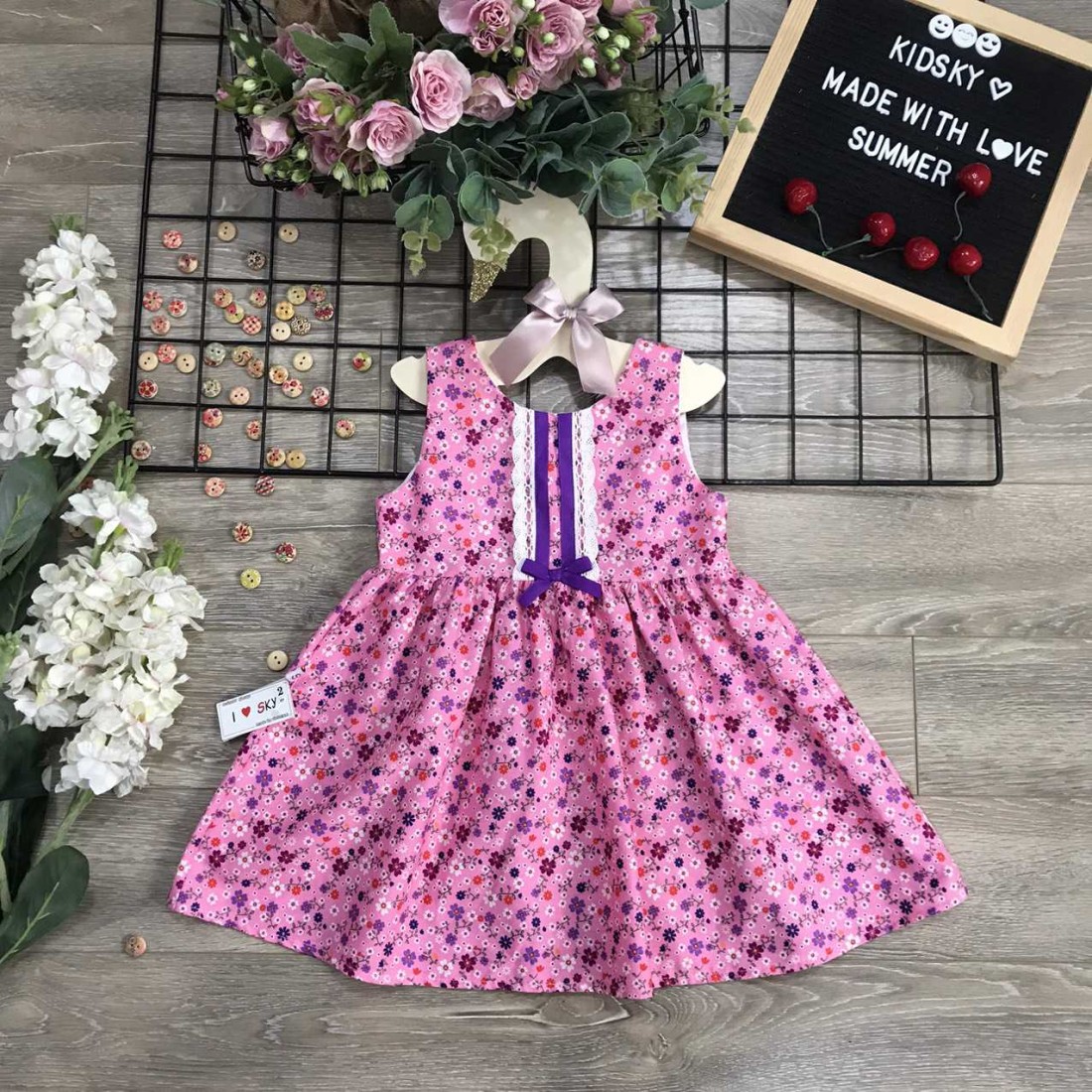 Váy hoa ren ngực xuân hè bé gái size 2-6  - VT2095-